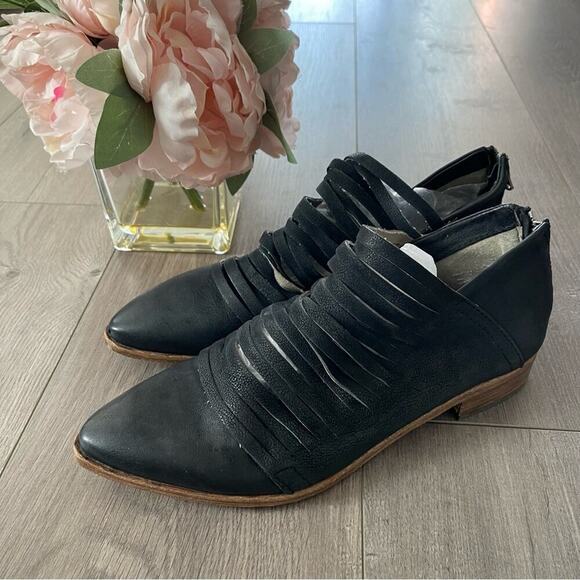 Free People Lost Valley Black Leather Strappy Booties - Picture 1 of 11